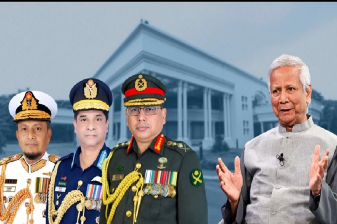 প্রধান উপদেষ্টার সঙ্গে যমুনায় বৈঠক করলেন তিন বাহিনীর প্রধান